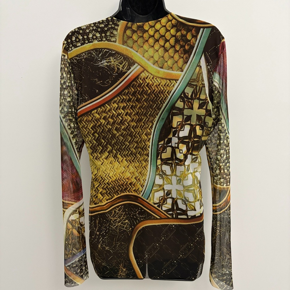 y2k Petit Pois by Viviana Mesh Top Abstract Geometric Print L Multi - Picture 3 of 10